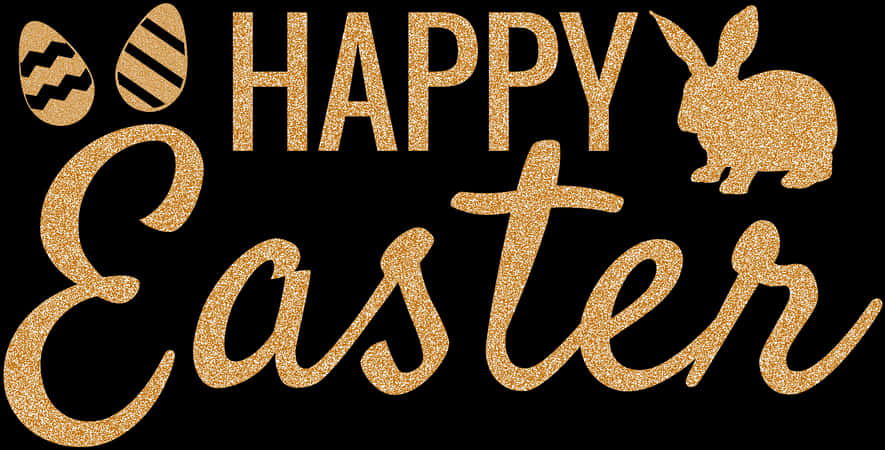 Gold Glitter Happy Easter Graphic PNG