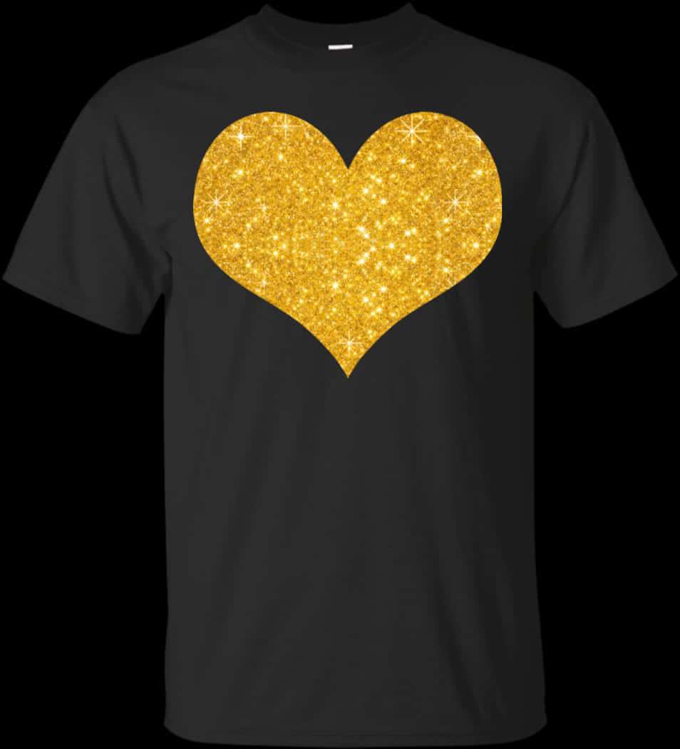 Gold Glitter Heart T Shirt Design PNG