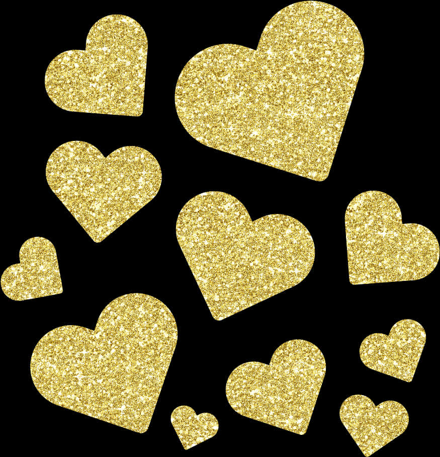 Gold Glitter Hearts Pattern PNG