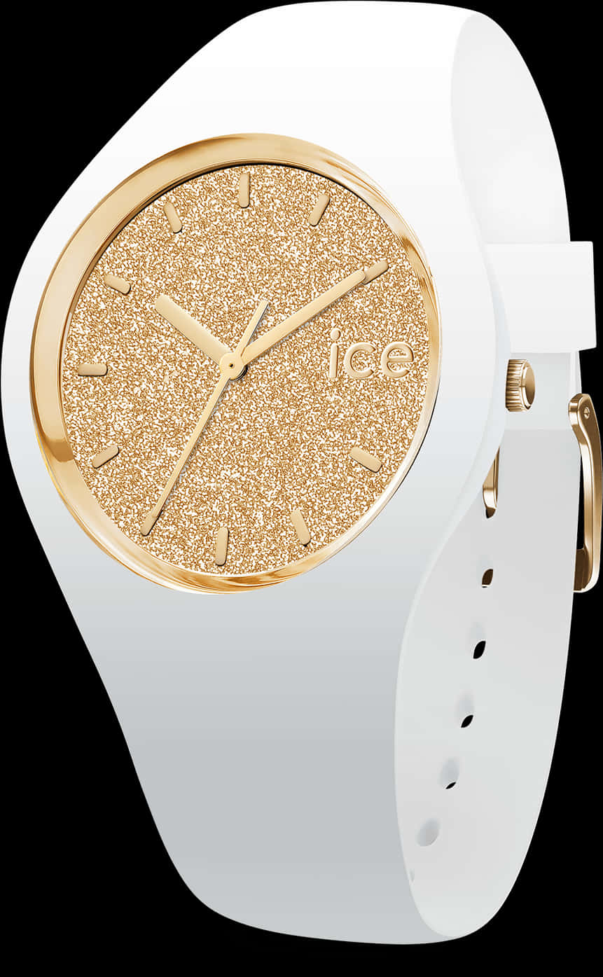 Gold Glitter Watch White Strap PNG