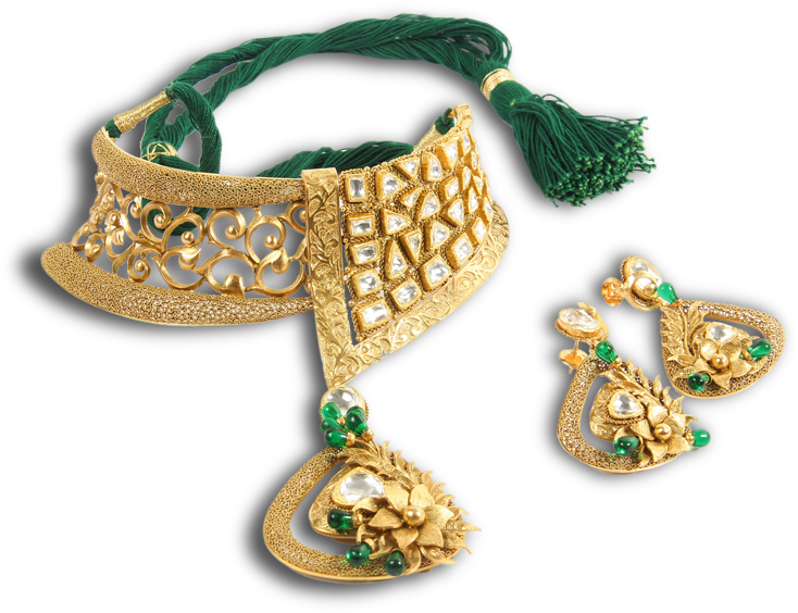 Gold Green Emerald Jewelry Set PNG