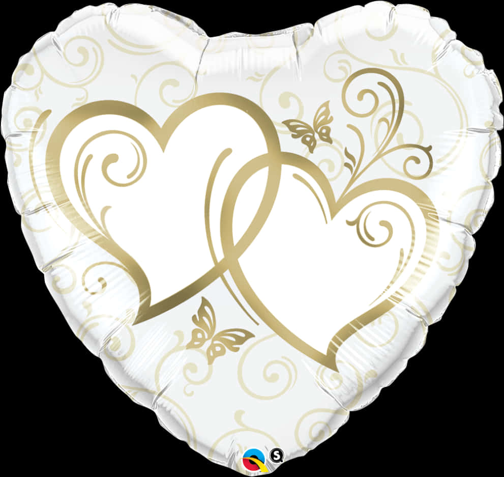 Gold Heart Balloon Design PNG