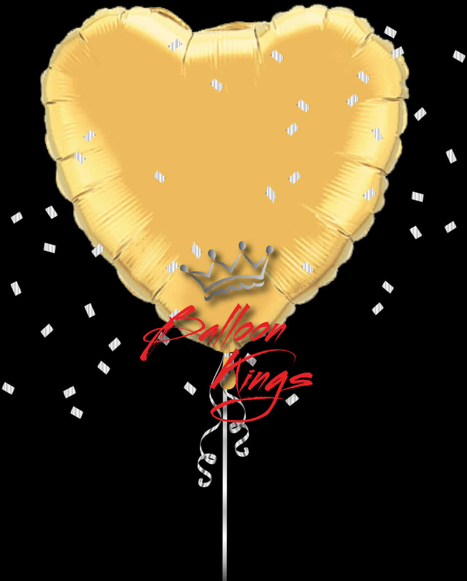 Gold Heart Balloonwith Crownand Confetti PNG