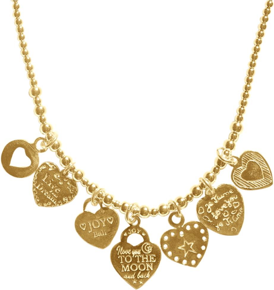 Gold Heart Charms Necklace PNG