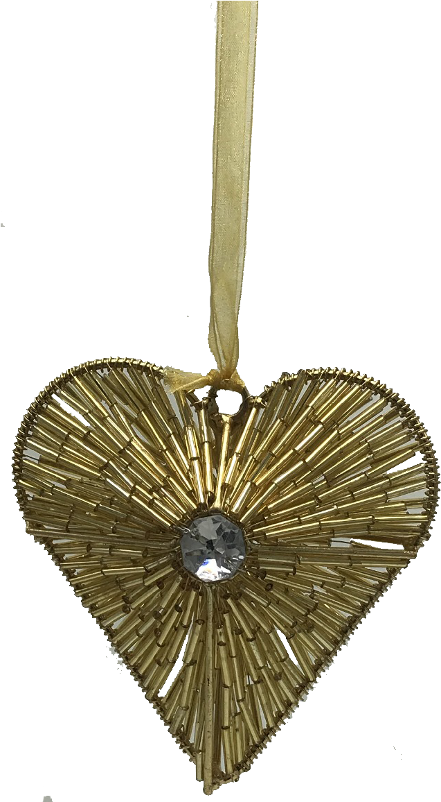 Gold Heart Ornamentwith Crystal Center PNG