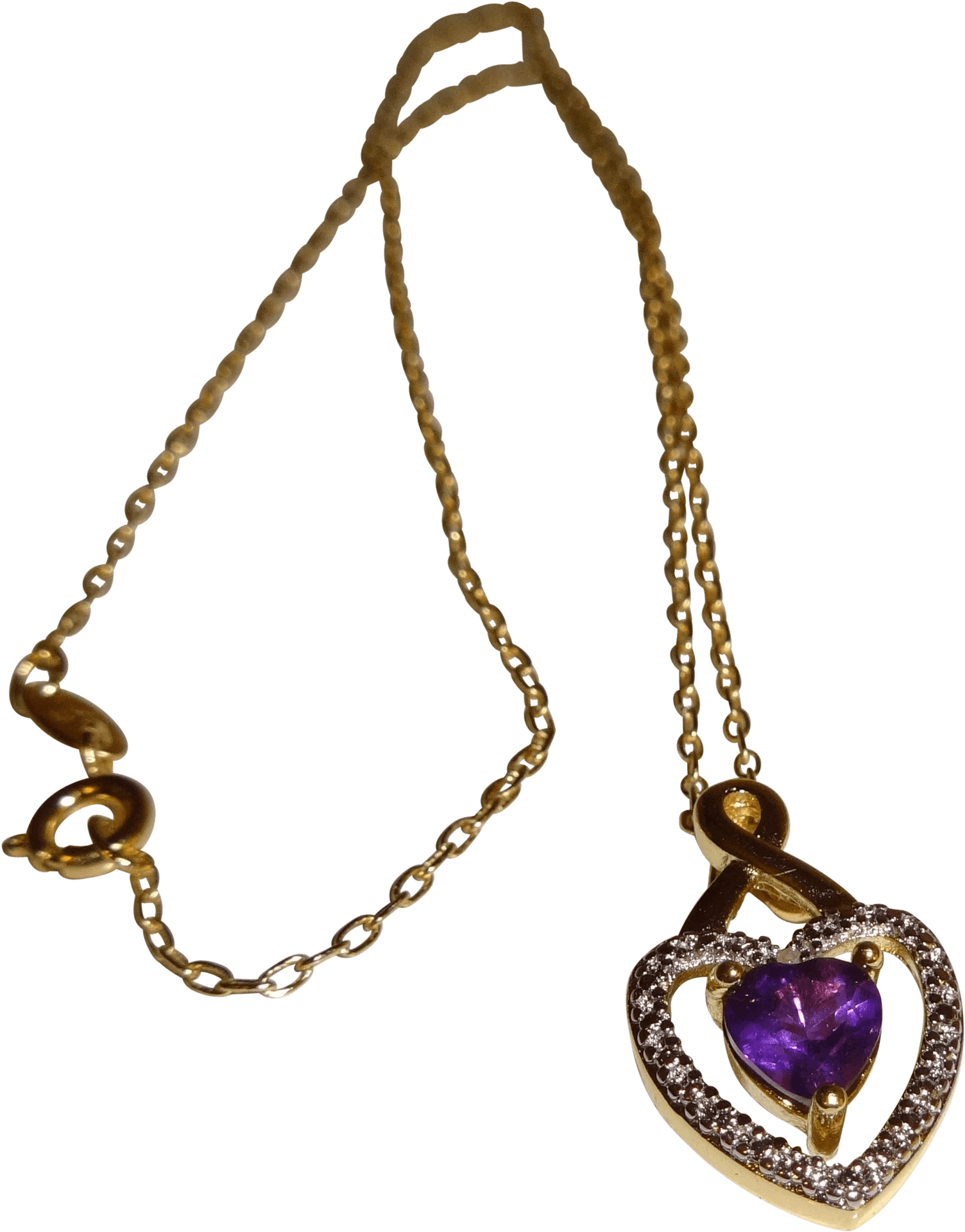 Gold Heart Pendantwith Purple Stone PNG