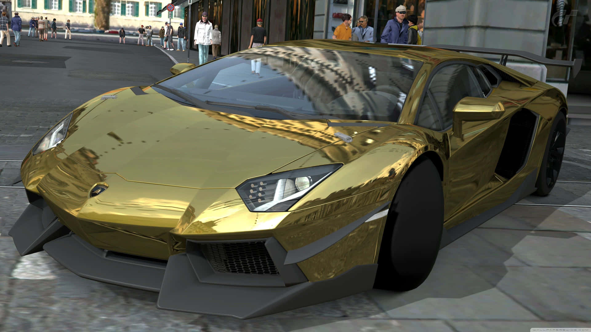Gold Lamborghini Parked On The Streets Wallpaper