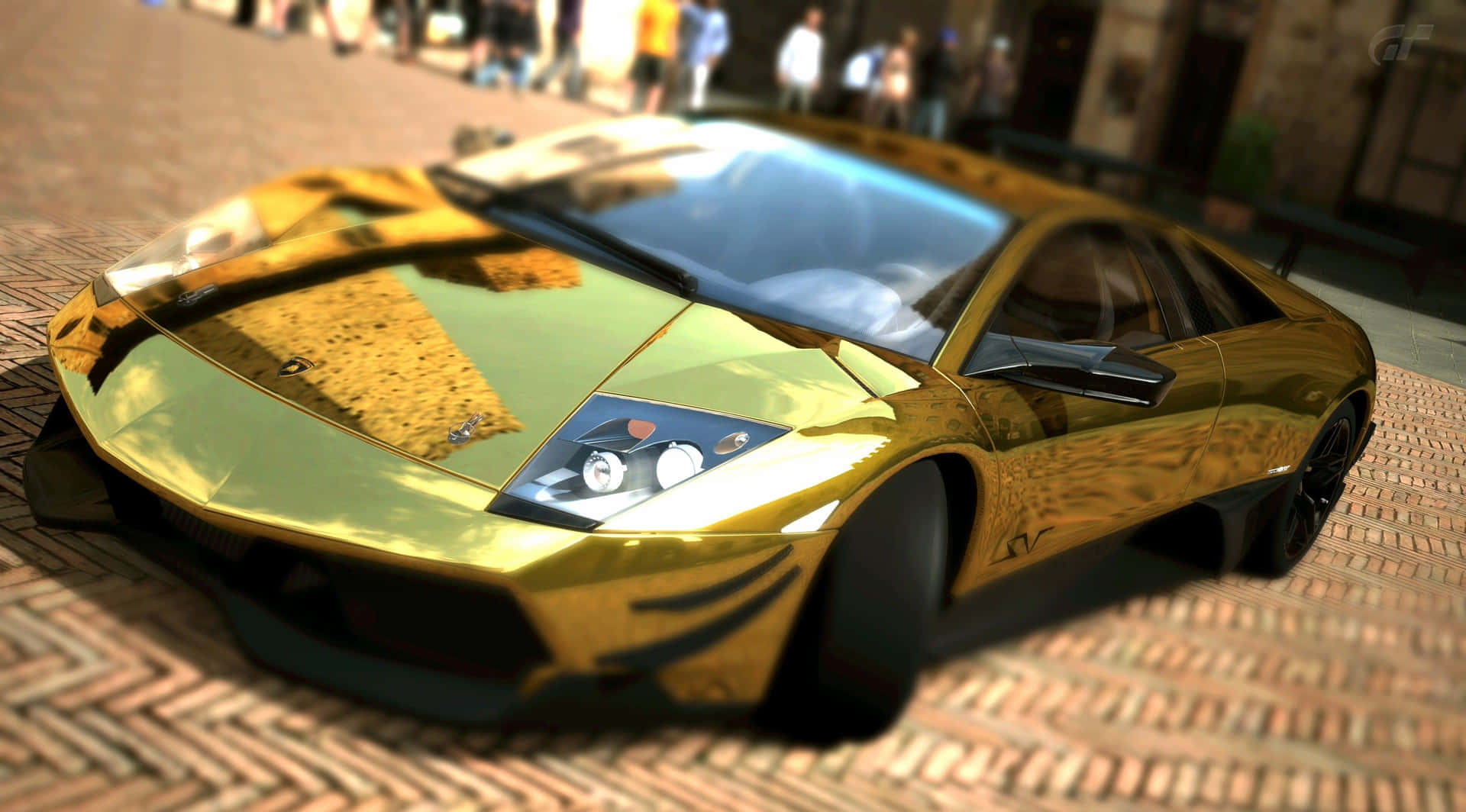 Gold Lamborghini Gliding Through The Street Wallpaper