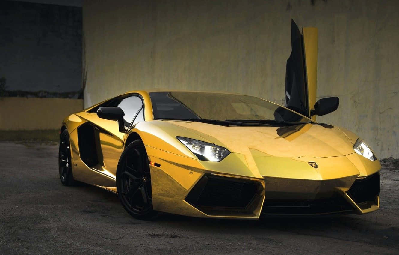 "The golden Lamborghini Aventador S Roadster stands as a symbol of elegance and power" Wallpaper