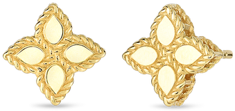 Gold Leaf Design Stud Earrings PNG