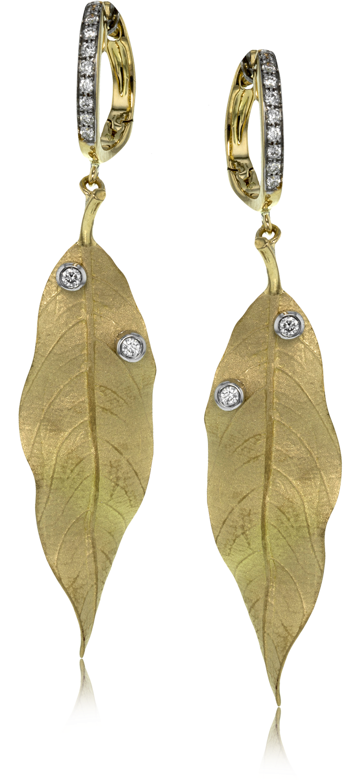 Gold Leaf Diamond Earrings PNG