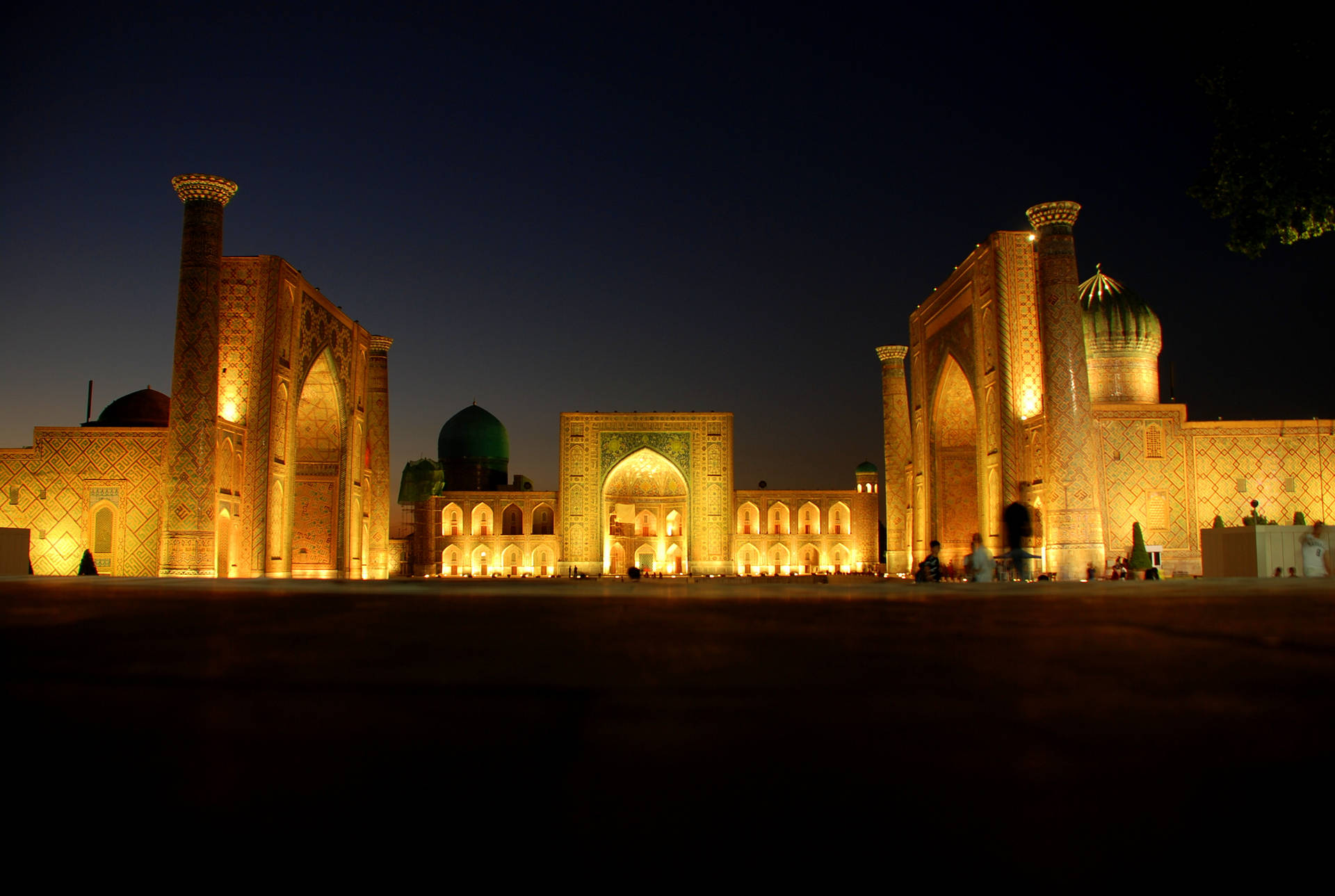 Gold Lights Registan Square Samarkand Wallpaper