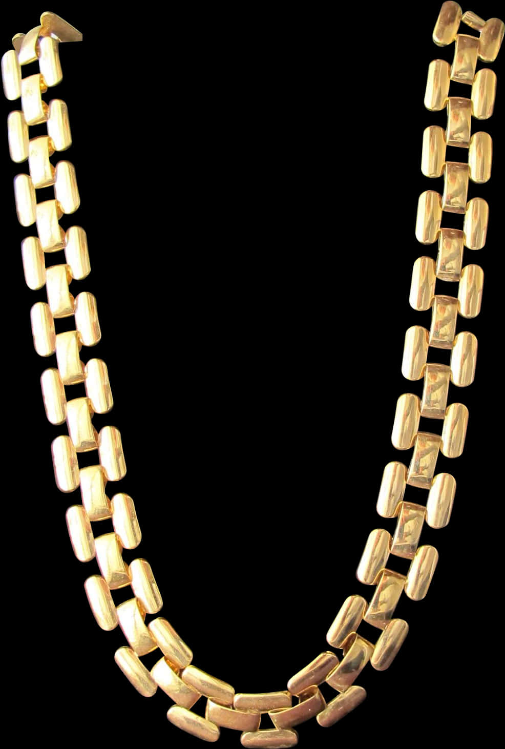 Gold Link Necklace Black Background PNG