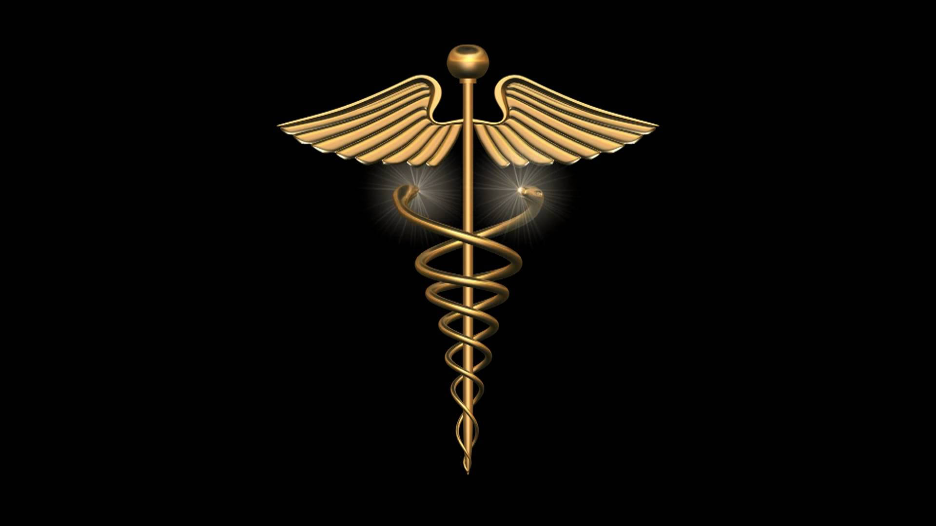Gold Medical Hermes Staff In Black Wallpaper