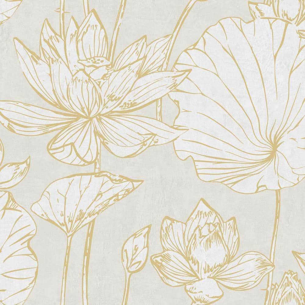 Lotus Flower In White And Gold Metallic Background