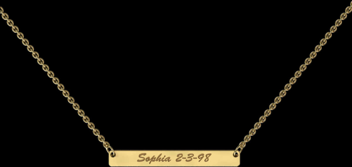 Gold Nameplate Necklace Date Engraving PNG