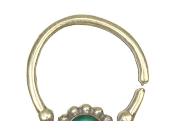 Gold Nose Ringwith Green Stone PNG