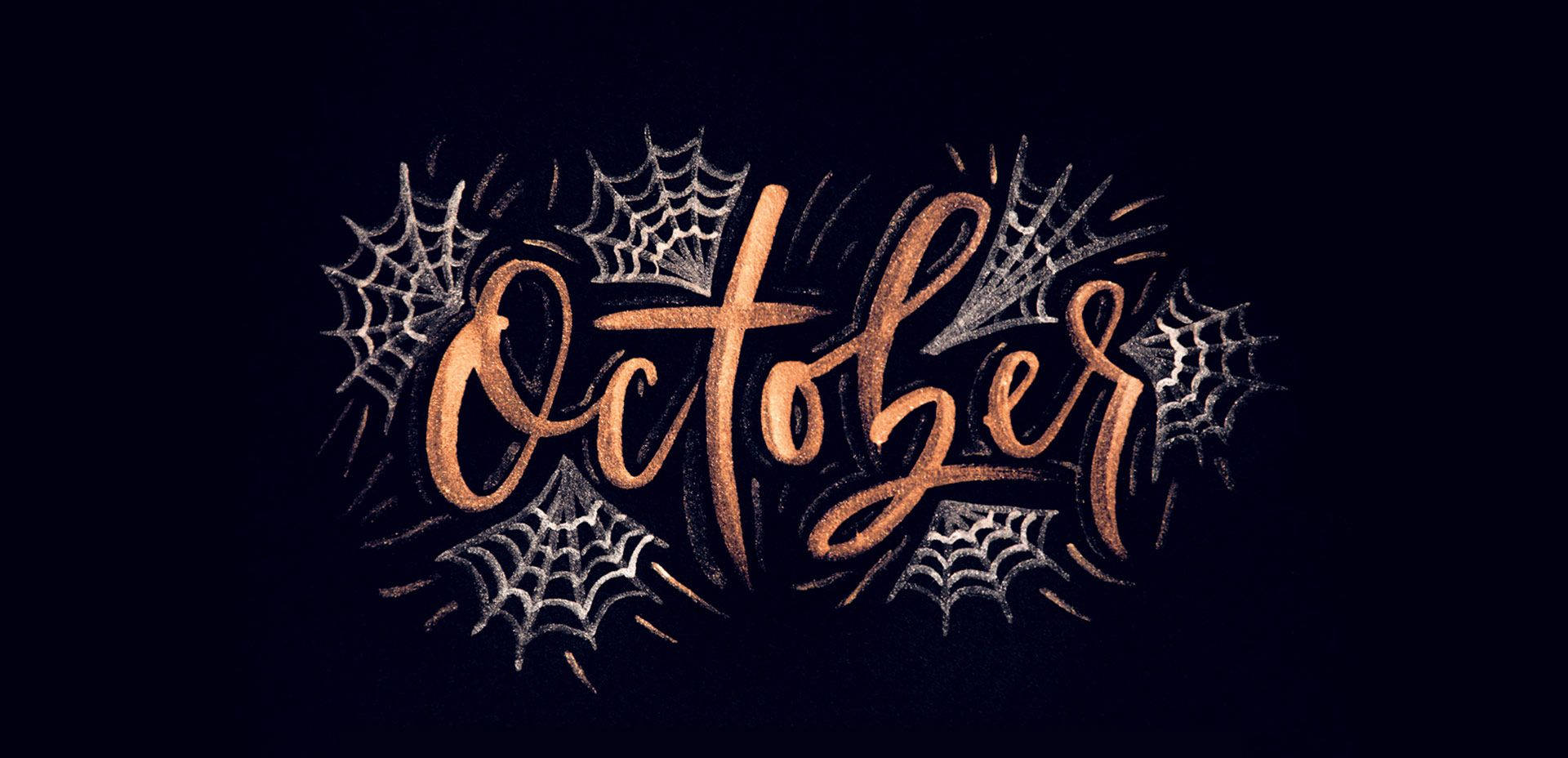 Gold October Calligraphy Webs Wallpaper