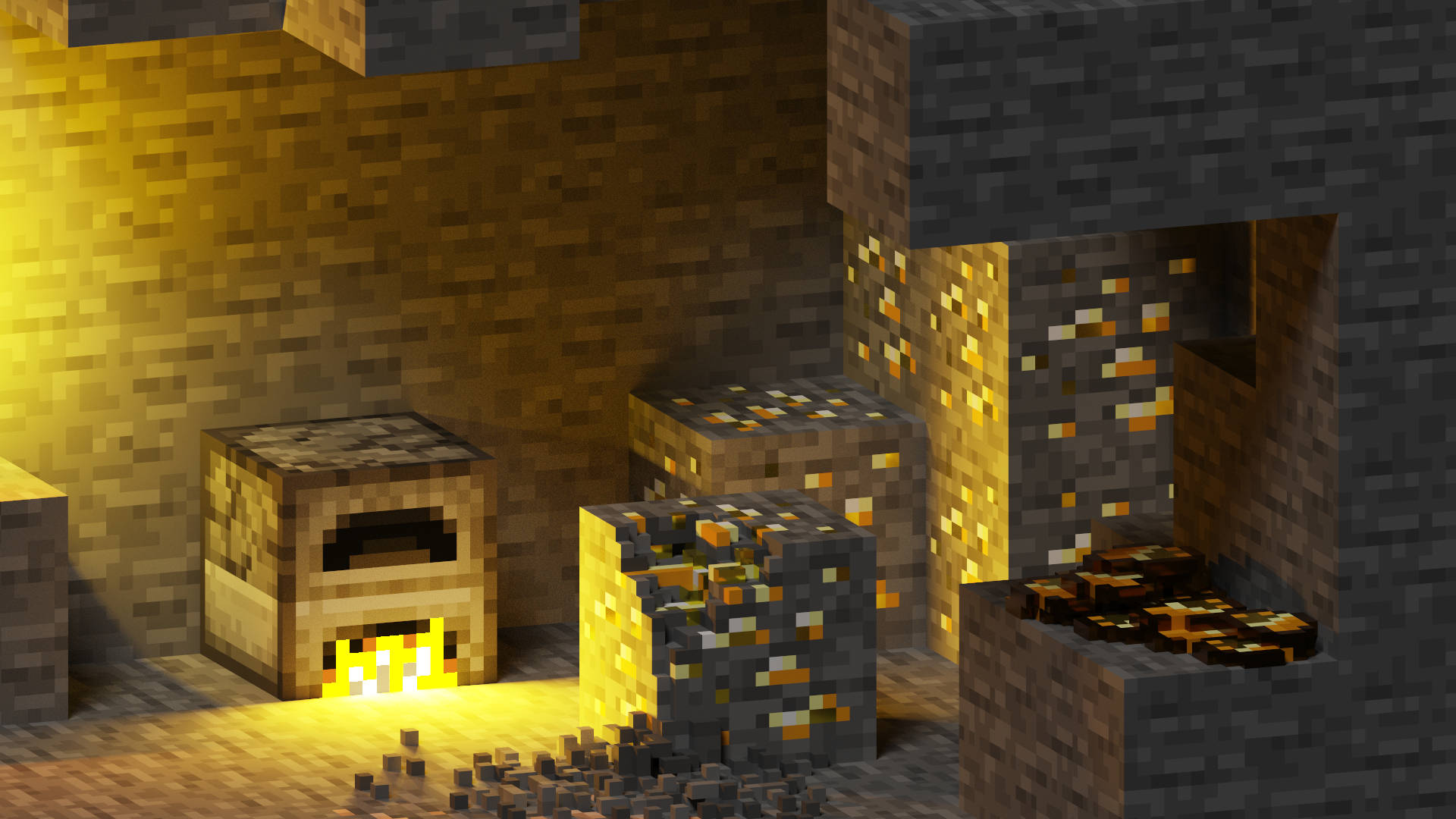Gold Ores And A Furnace Minecraft Hd Wallpaper