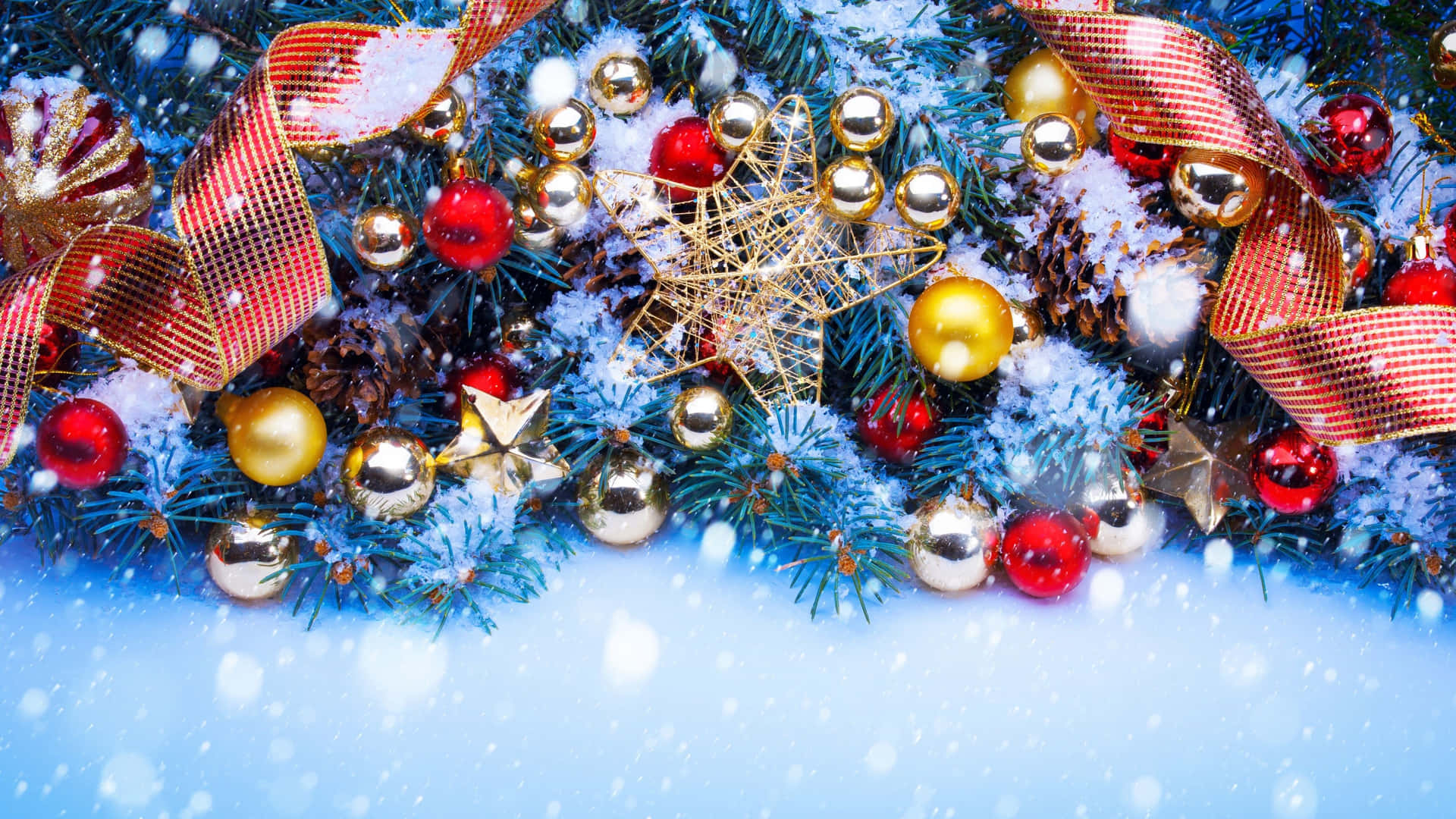Shimmering Golden Ornaments Christmas Desktop Background Wallpaper