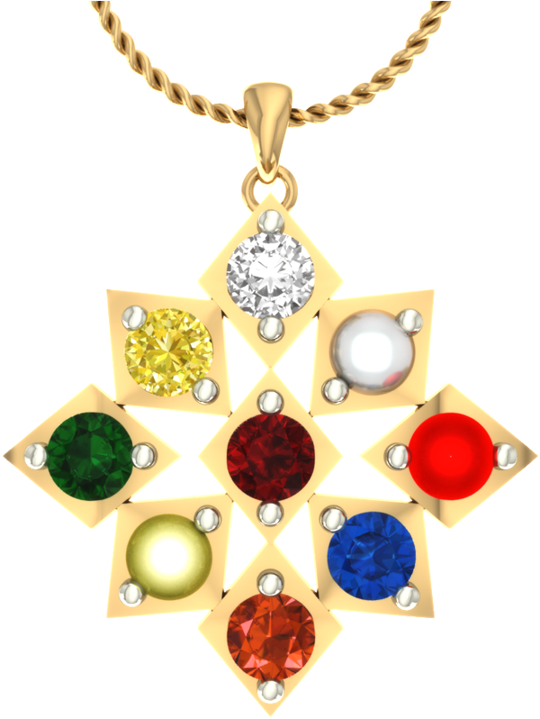 Gold Pendantwith Colorful Gemstones PNG