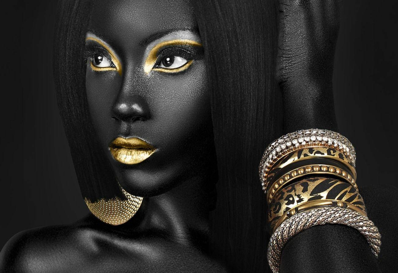 Gold Portrait Beautiful Black Woman Wallpaper