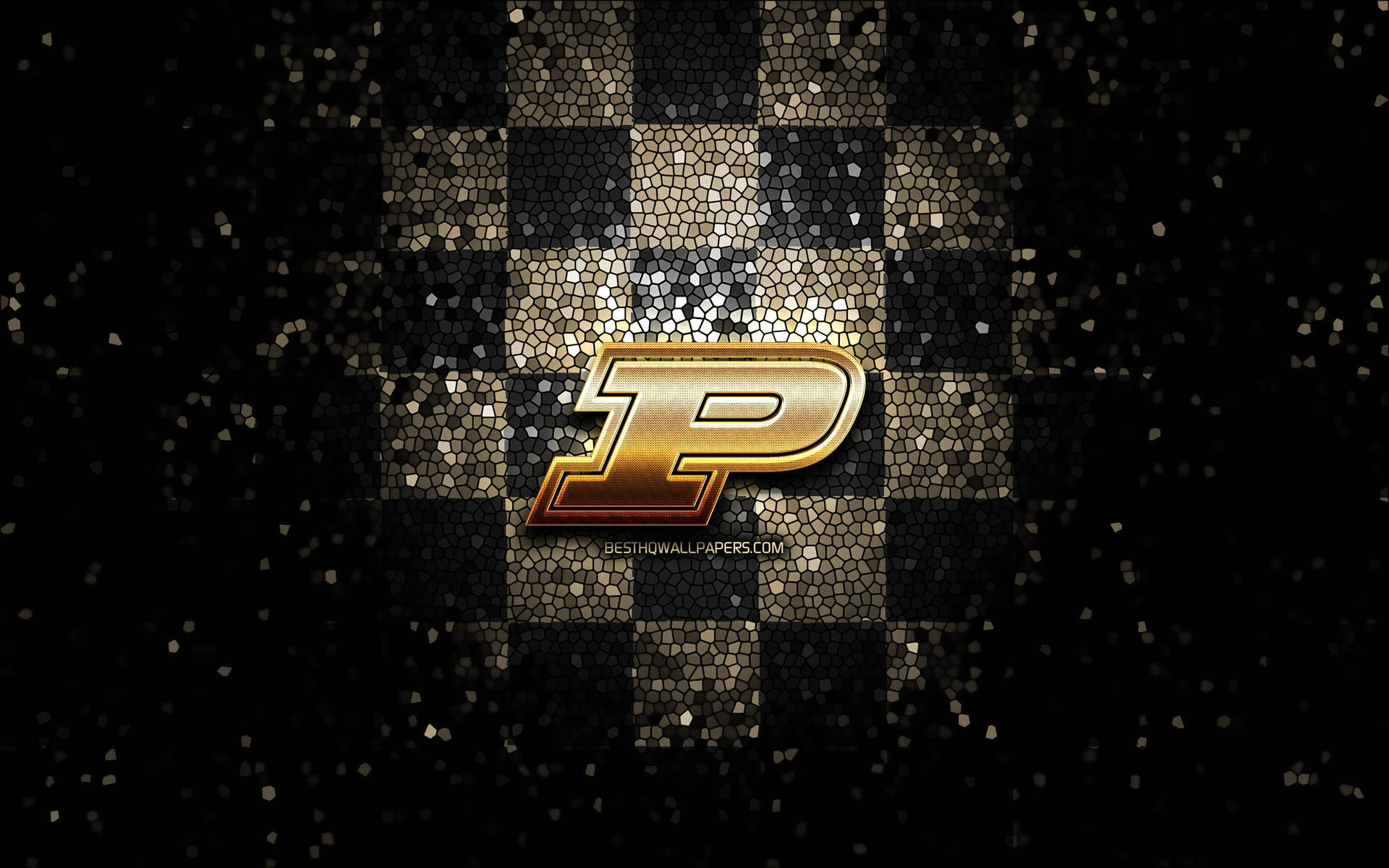 Gold Purdue University Logo With Checkered Backdrop Wallpaper