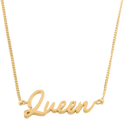Gold Queen Script Necklace PNG
