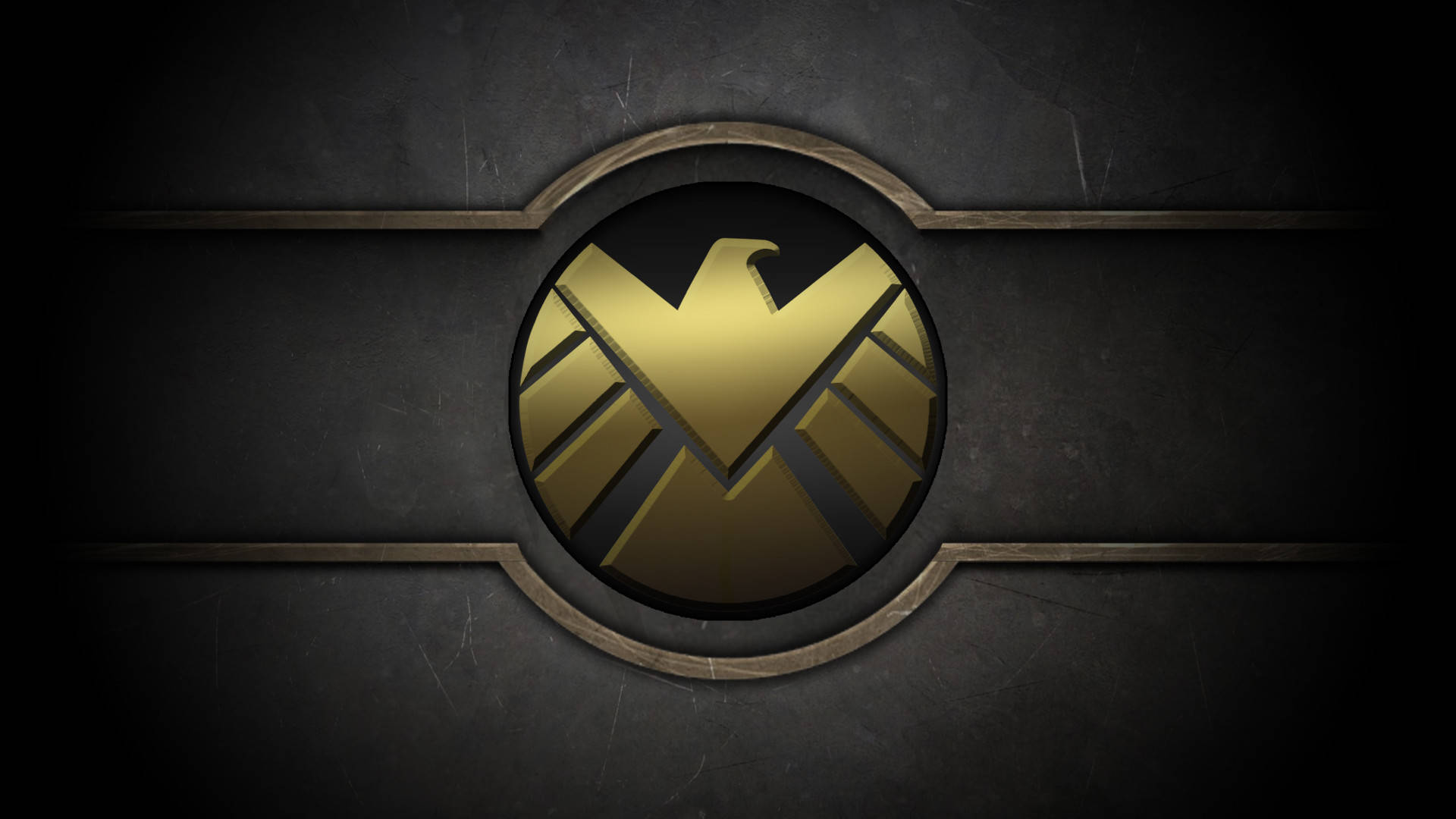 Guld SHIELD Marvel Logo på et sort baggrund Wallpaper