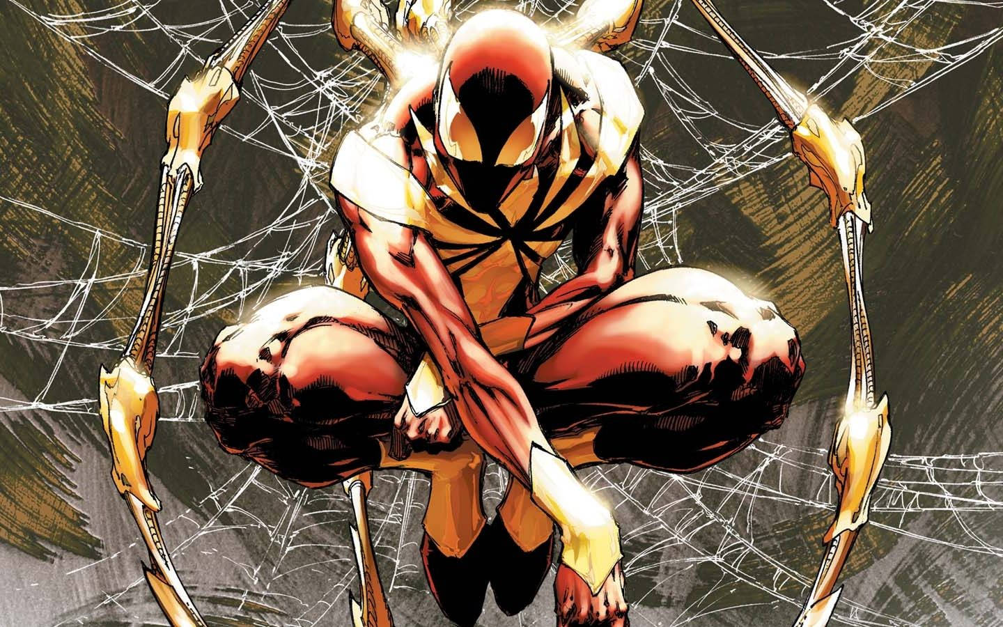 Gold Spiderman Iron Spider Web Wallpaper