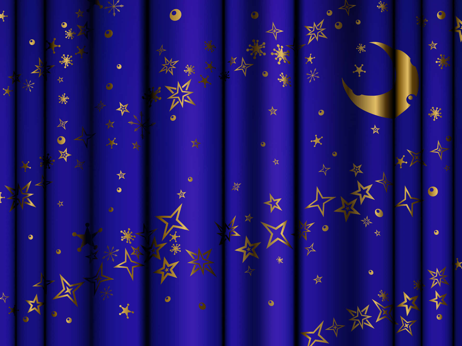 A Blue Curtain With Stars And Moon On It