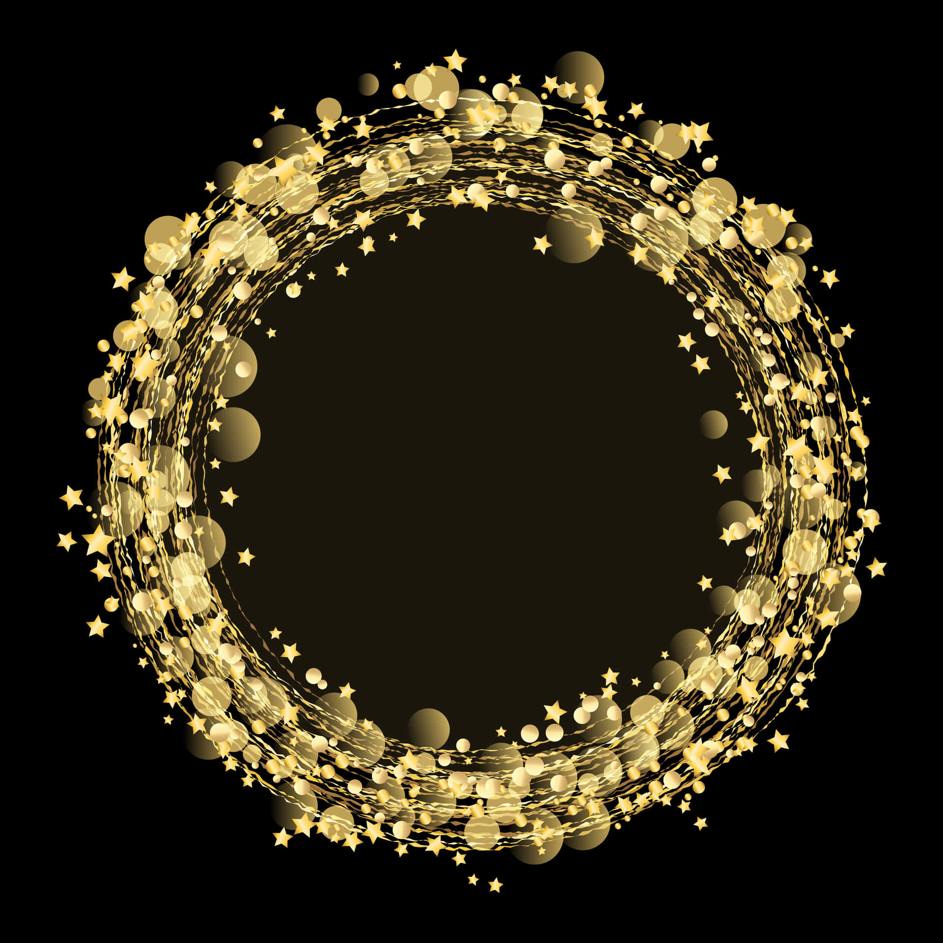 A Golden Circle Frame With Stars On A Black Background