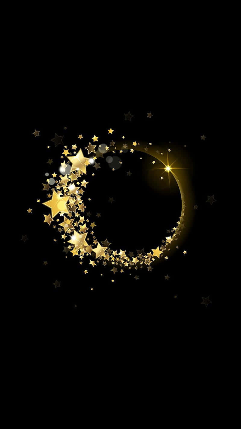 Golden Stars In A Circle On A Black Background Wallpaper
