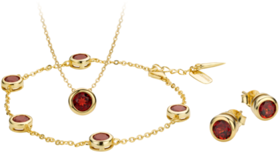 Gold Tone Imitation Jewelry Setwith Red Gemstones PNG