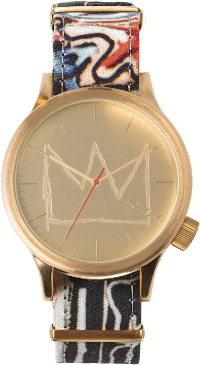 Gold Tone Watchwith Patterned Strap PNG