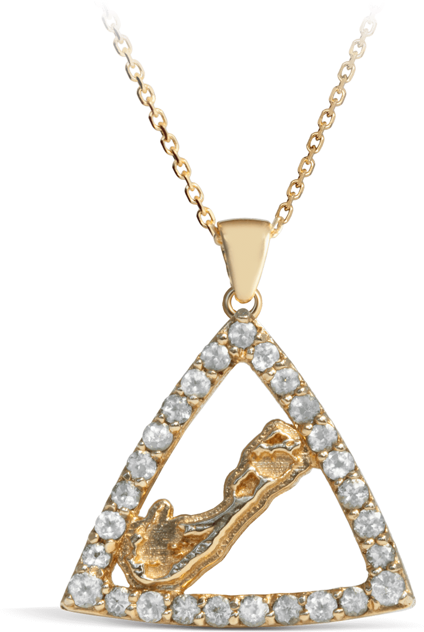 Gold Triangle Pendantwith Diamondsand Bermuda Map PNG