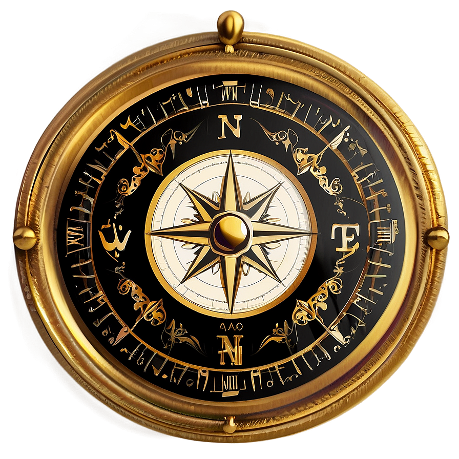 Gold Vintage Compass Png 05032024 PNG