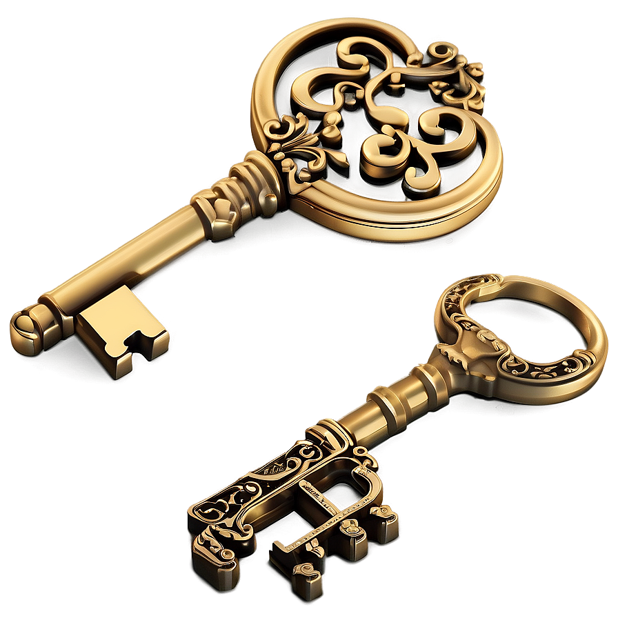 Gold Vintage Key Png 05032024 PNG