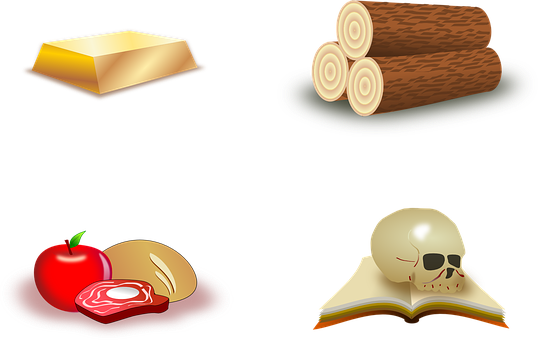 Gold Wood Food Book Skull Icons PNG