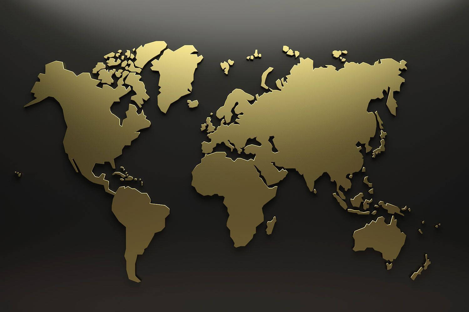 Gold World Map On Black Background