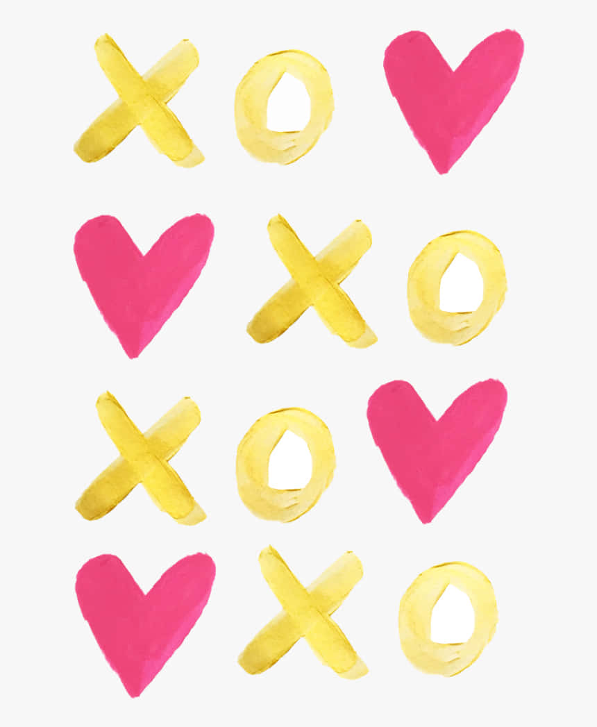 Guld Xoxo Med Pink Hjerte Sød Valentinsdag Baggrund Wallpaper