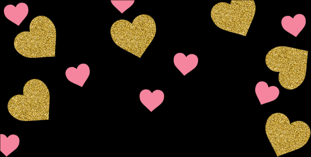 Goldand Pink Hearts Confetti PNG