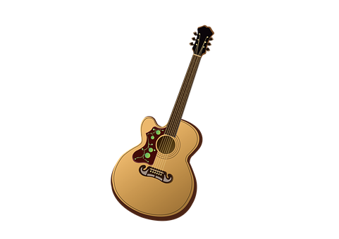 Golden Acoustic Guitaron Black Background.jpg PNG