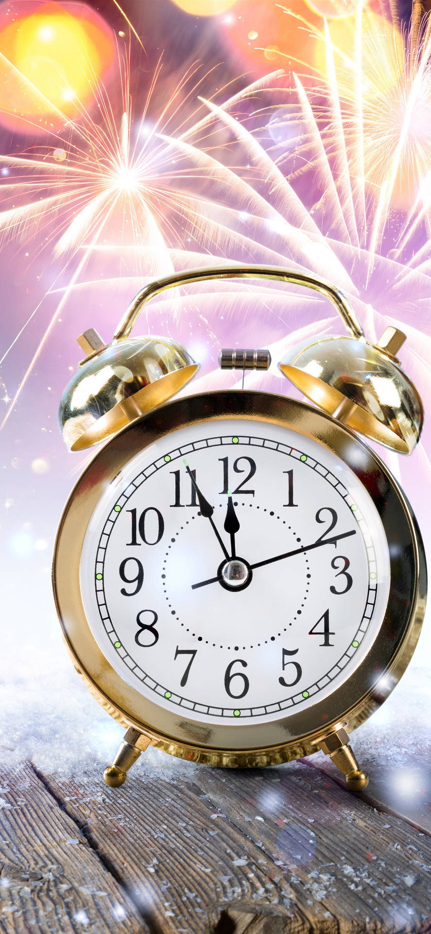 Golden Alarm Clock Fireworks Wallpaper