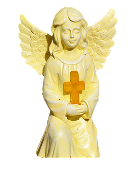 Golden Angel Figurine Holding Cross PNG