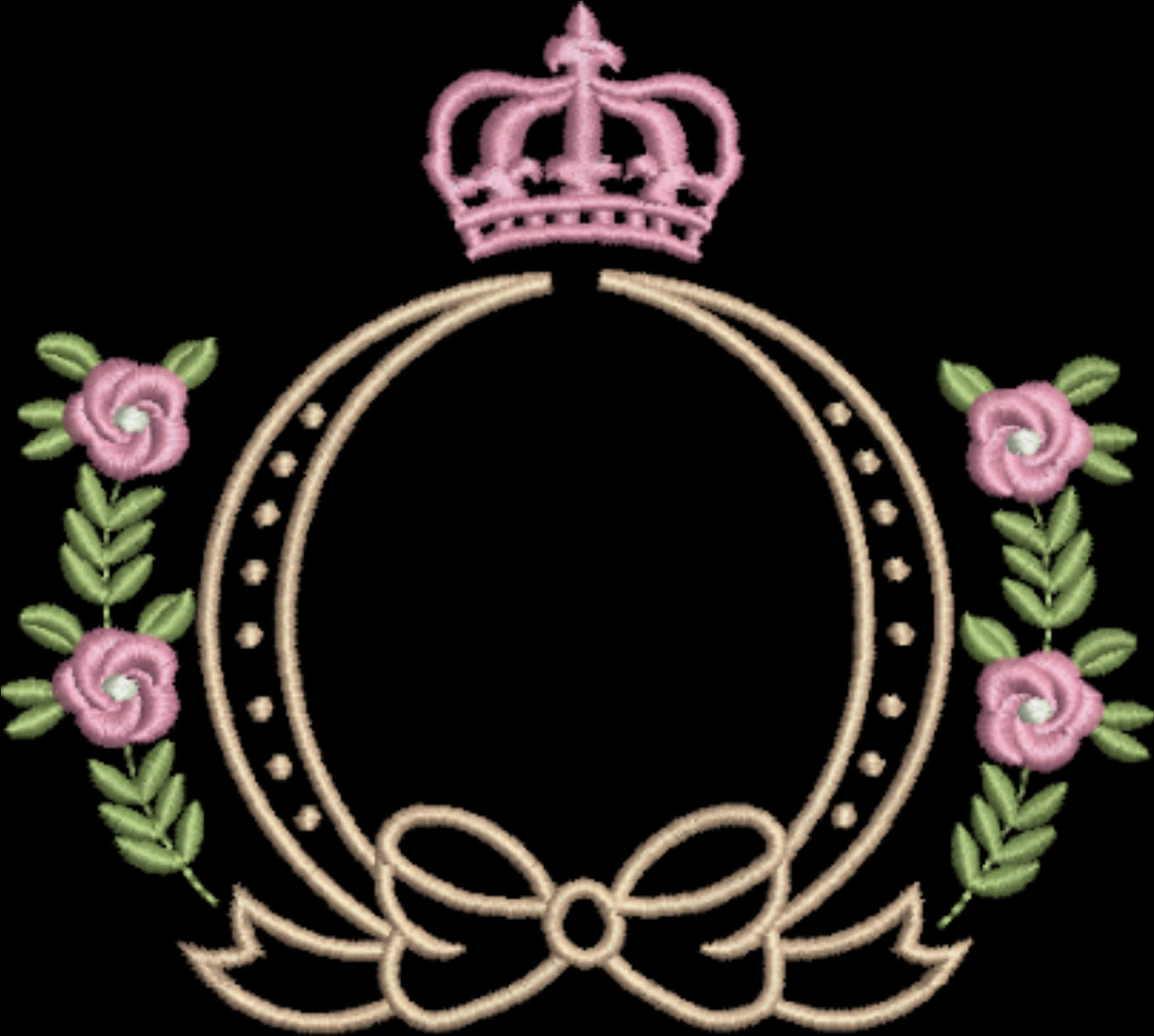 Golden Arabesque Framewith Pink Rosesand Crown PNG
