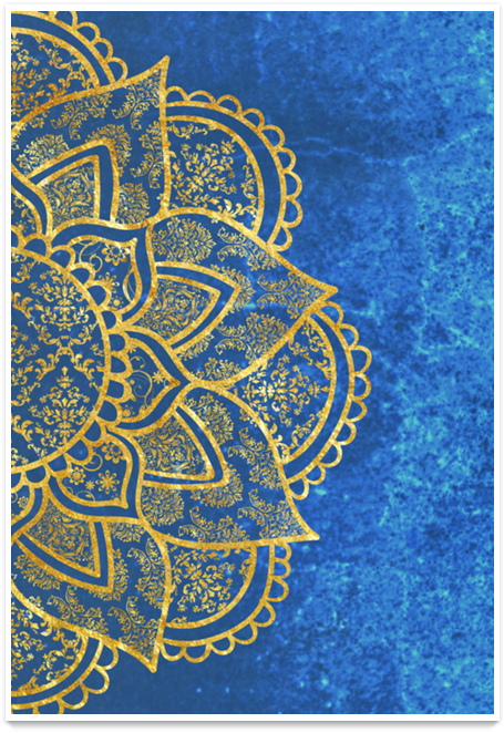 Golden Arabesque Patternon Blue Background PNG