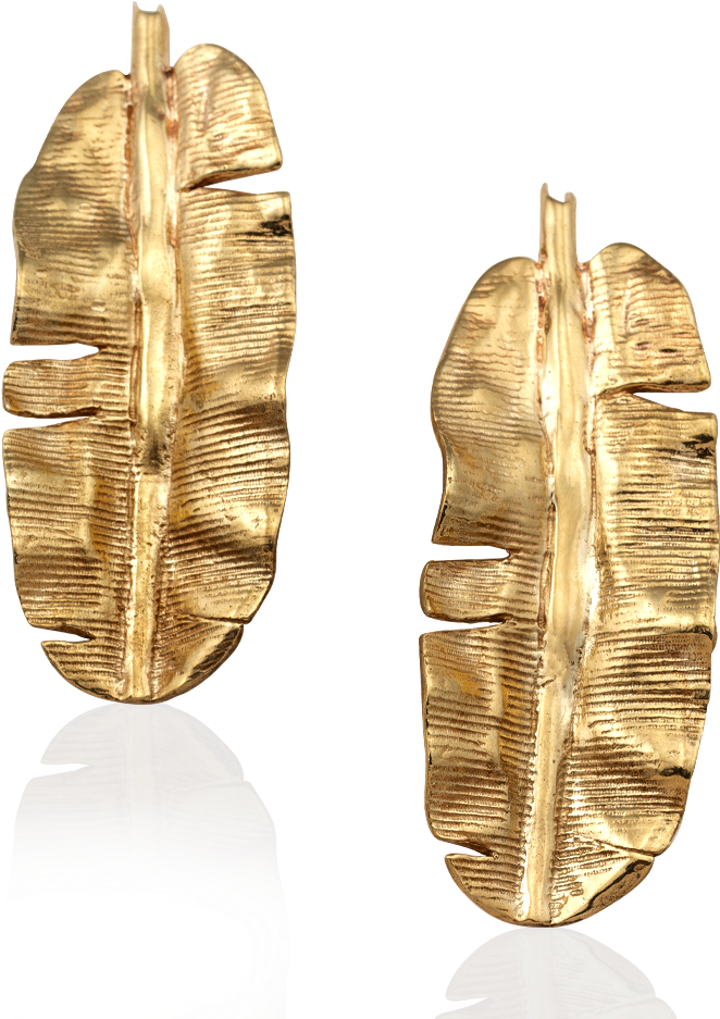 Golden Banana Leaf Earrings PNG