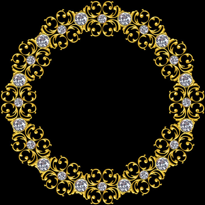 Golden Baroque Diamond Round Frame PNG