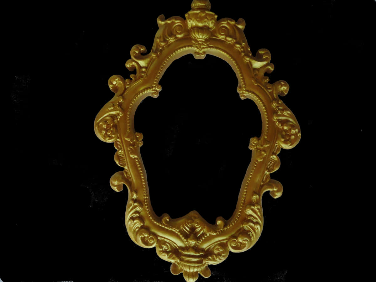 Golden Baroque Frame Black Background PNG